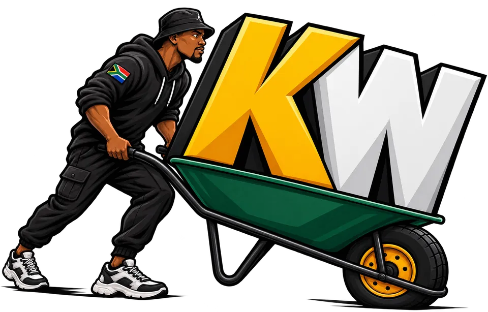 The Kasi Works mascot pushing a wheelbarrow